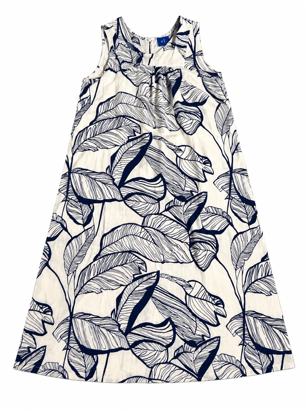 Sleeveless Navy Leaf Print Maxi Dress -